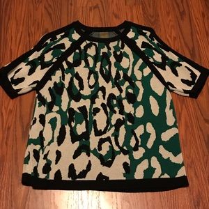 Anne Klein Green Animal Print Sweater Top